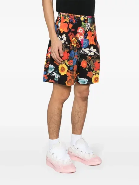 Gėlėtos raštuotos plisuoti šortai Moschino juoda