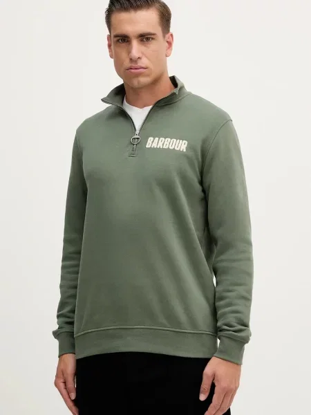 Bombažen pulover Barbour zelena