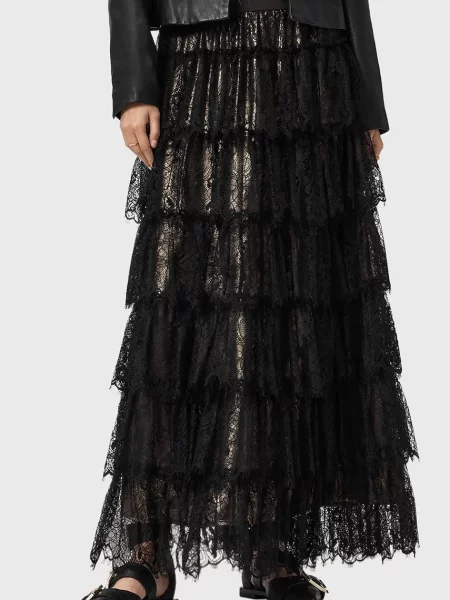 AllSaints fustă maxi evazați negru