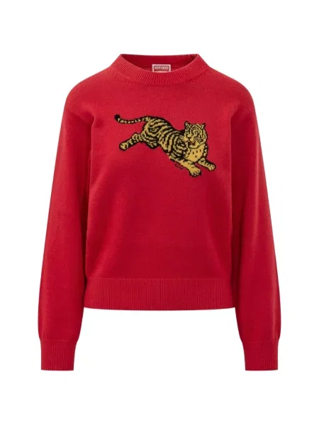 Pulover Kenzo de lână cu dungi de tigru roșu