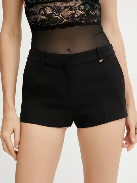Elisabetta Franchi szorty z domieszką wełny gładkie medium waist czarny