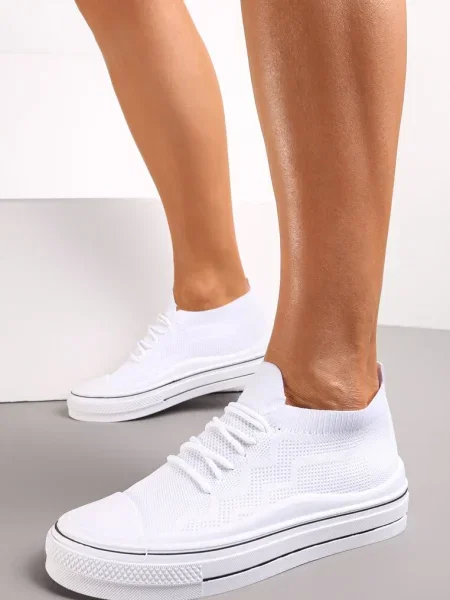 Tenisi Albi Slip-On cu Perforatie și Șiret Decorativ Dennise alb