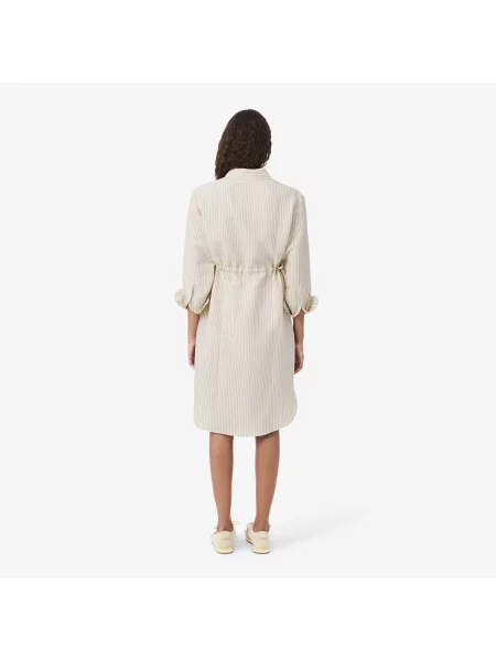 Lacoste Sukienka Koszulowa Oversize Z Mieszanki Lnu beżowa