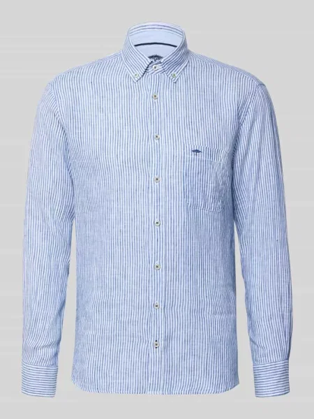 Koszula lniana w kroju slim fit z kołnierzykiem typu button-down Fynch-hatton niebieska