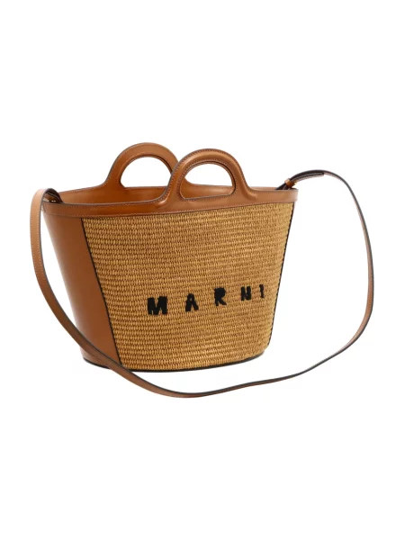 Shopperka Marni skórzana boho pleciona brązowa