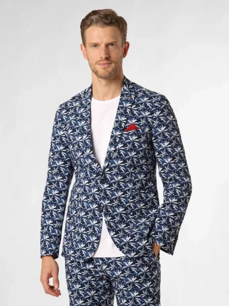 Finshley & Harding London kurtka modułowa Mężczyźni Slim Fit niebieski|biały wzorzysty 44 biała