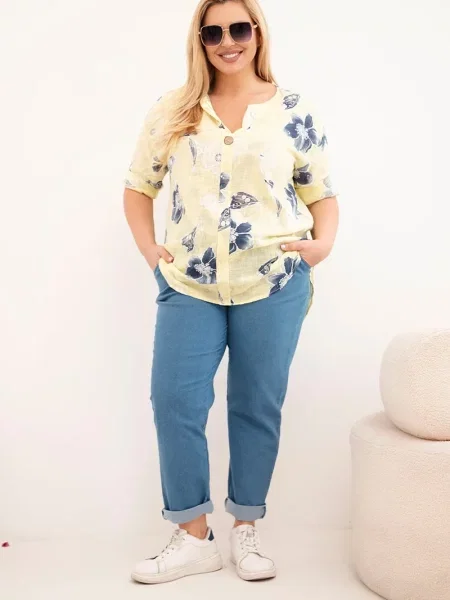 Bluză Kesi Włoski cu model floral mari albastru