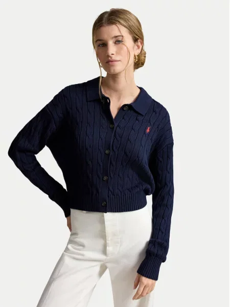 Polo Ralph Lauren Pletena jopica Mornarsko Straight Fit modra