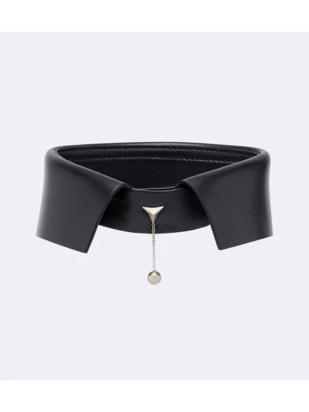 Gulerat colier Fendi din piele negru