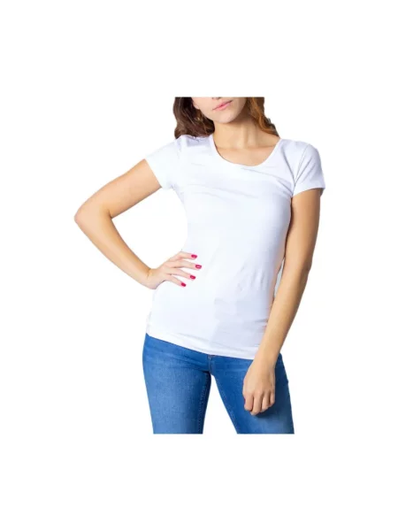 Krótka koszulka Only z okrągłym dekoltem z krótkim rękawem biała