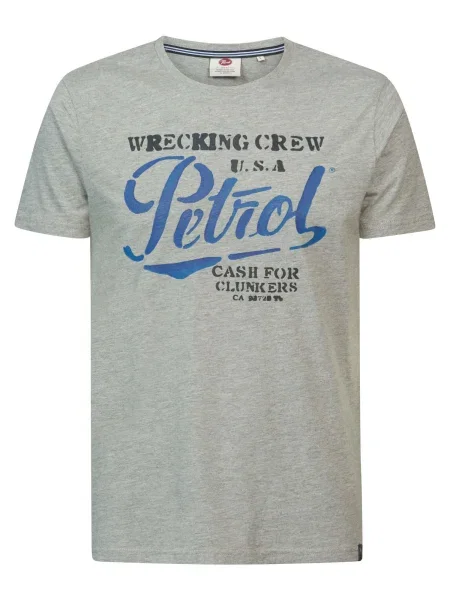 Petrol Industries Tricou Classic albastru noapte / albastru gențiană / amestecat gri