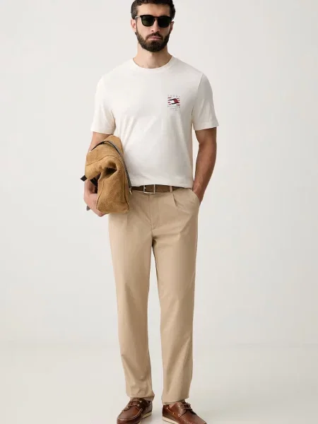 Tommy Hilfiger nohavice chinos pánske s bavlnou béžová