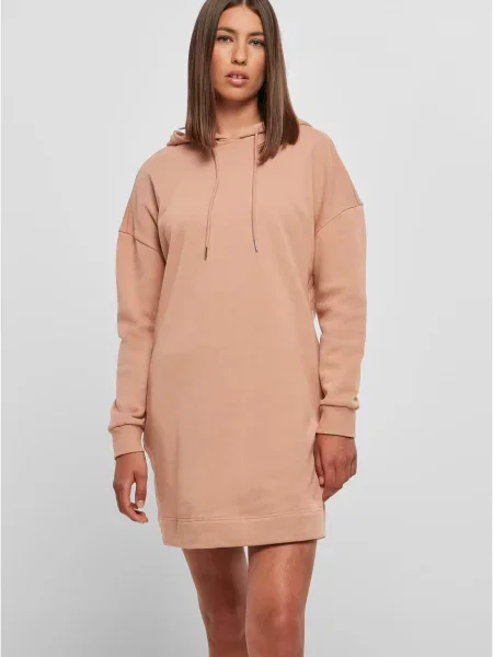 Rochie mini Urban Classics cu glugă cu chihlimbar din material terry roz