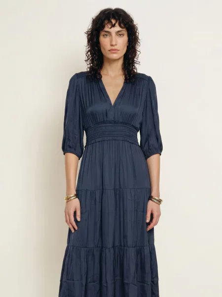 Ba&Sh Saténové Šaty Cleli S Rukávy petrolejová