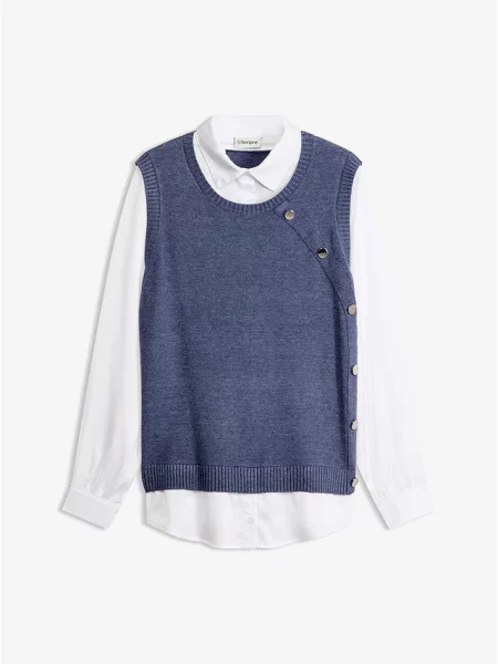 Sweter z koszulową wstawką niebieski