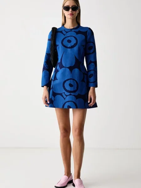 Marimekko rochie cu amestec de in albastru