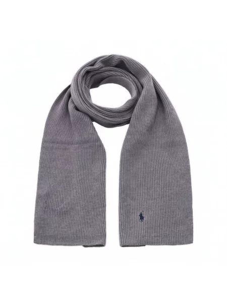 Haftowana szal Ralph Lauren wełniana szara