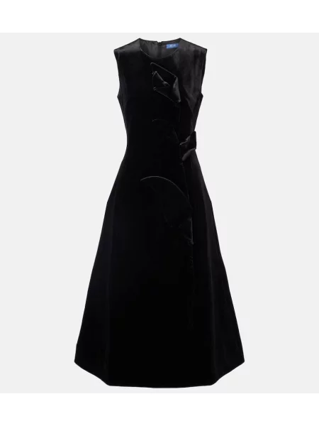 Rochie midi Leo Lin de catifea cu model floral cu aplicații negru