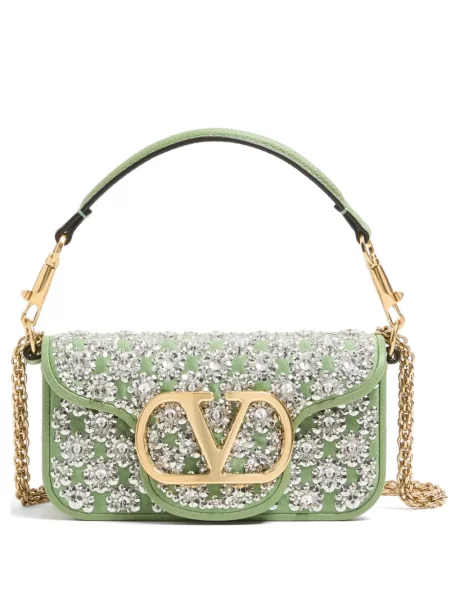 Geantă Valentino Garavani cu broderie verde