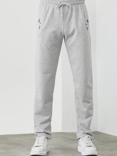 Pantaloni de trening Dewberry cu broderie cu buzunare cu fermoar gri