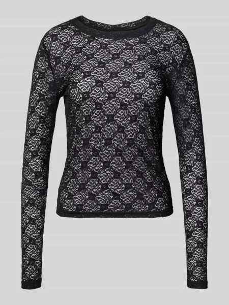 Bluzka z długim rękawem i haftem angielskim model ‘JUDITH’ Noisy May czarna