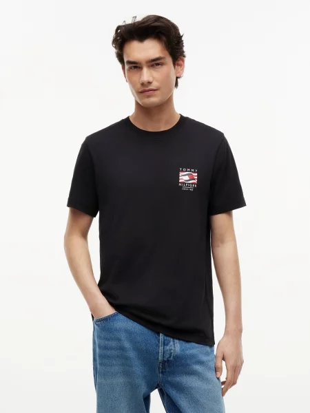 TOMMY HILFIGER Tricou roșu / negru alb