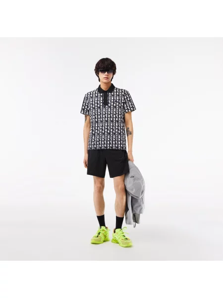 Lacoste Dwukolorowa Koszulka Polo Z Nadrukiem I Elastyczną Pikowaną Tkaniną Lacoste czarna