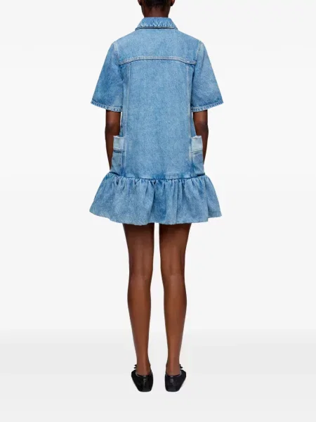 Rochie din denim Ganni cu volane albastru