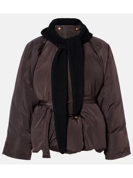 Kurtka puchowa Magda Butrym z kapturem brązowa