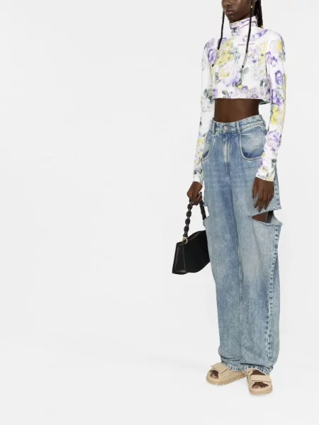 Φλοράλ τοπ Off-white με σχέδιο κομμένο λευκό