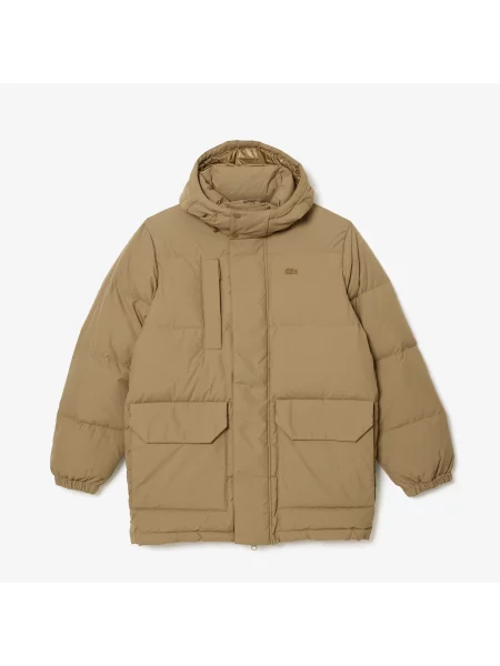 Lacoste Kurtka Puchowa Z Odpinanym Kapturem Midi brązowa