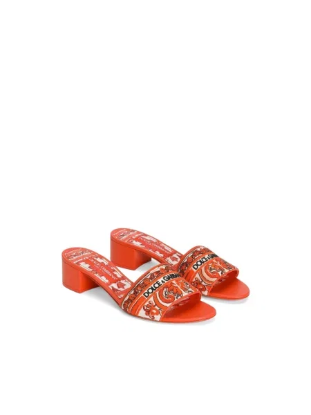 Klapki mules Dolce And Gabbana z nadrukiem pomarańczowe