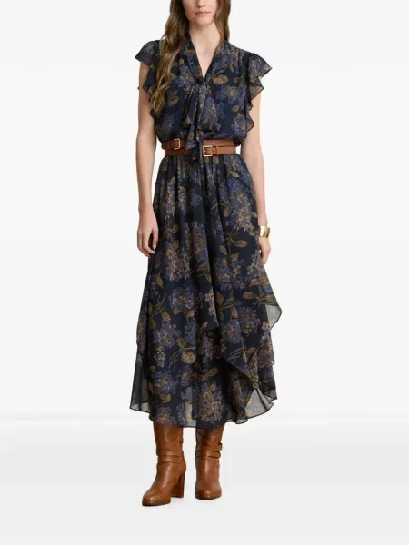 Φλοράλ ασύμμετρη φόρεμα Lauren Ralph Lauren με σχέδιο μπλε