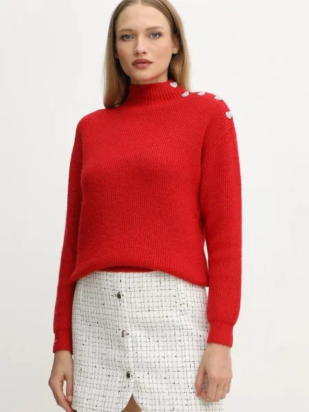 Morgan sweter z domieszką wełny MSTORI z półgolfem MSTORI czerwony