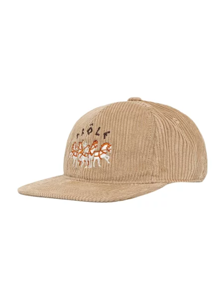 Drôle de Monsieur czapka bejsbolówka sztruksowa Flat Drule Horses Embroidery beżowa