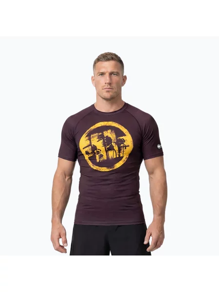 Tricou pentru bărbați Pitbull Rashguard Logo Palms brown maro