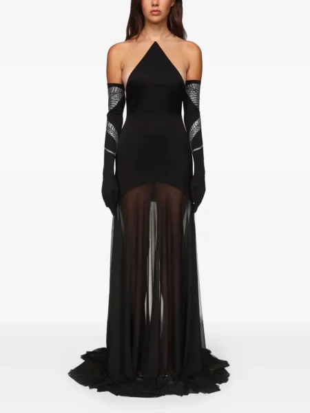 Rochie maxi David Koma cu gât halter negru