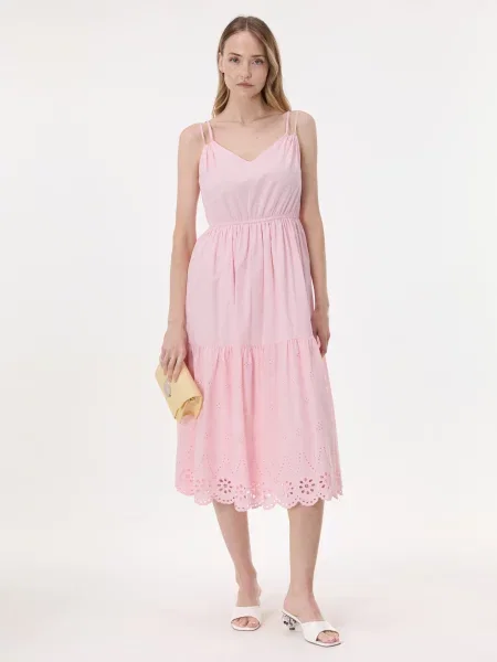 Rochie midi Orsay cu broderie cu bretele roz
