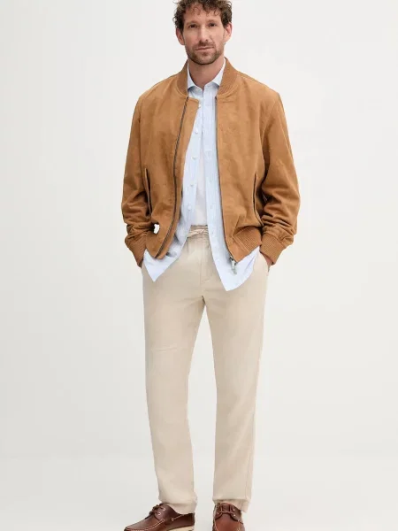 Tommy Hilfiger kurtka bomber zamszowa przejściowa beżowy