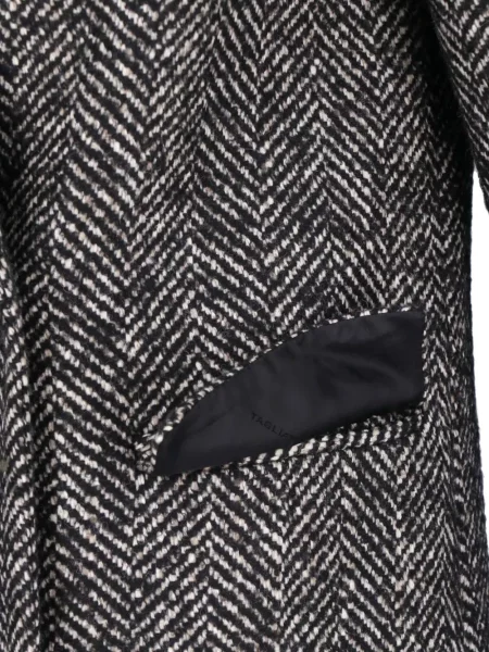 Palton Tagliatore cu model herringbone cu două rânduri de nasturi negru