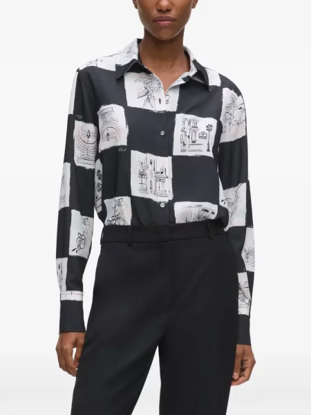 Cămașă Karl Lagerfeld cu imagine negru