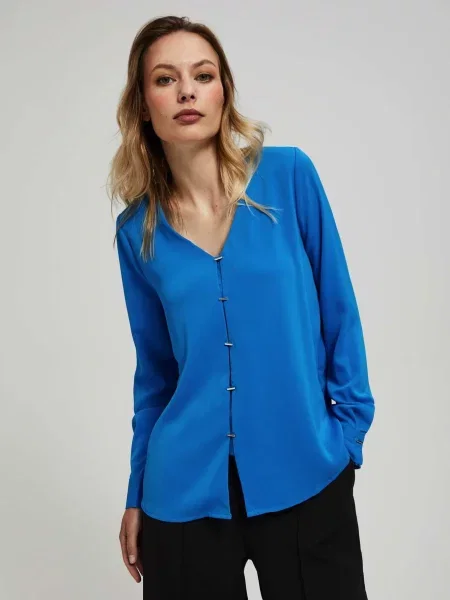 Cămașă Marisse cu decolteu în V albastru