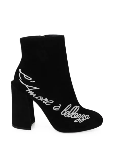 Cizme scurte Dolce & Gabbana cu broderie din piele de căprioară negru