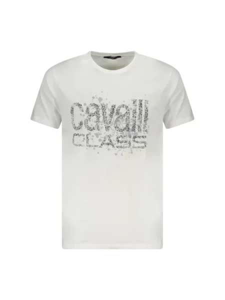 Krótka koszulka Cavalli Class z krótkim rękawem biała