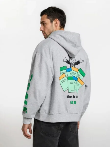 Sinsay Bluza hoodie z nadrukiem Monopoly szary