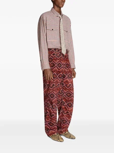 Samt hlače Dries Van Noten s printom crvena