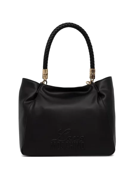 Geantă shopper Love Moschino țesută cu autograf negru