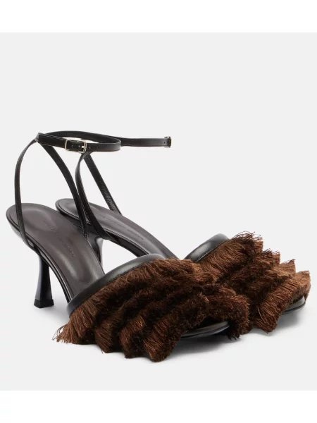 Kožené sandály Christopher Esber s třásněmi hnědé