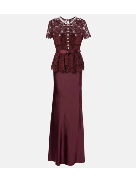 Rochie maxi Self-portrait din satin de costum bordo
