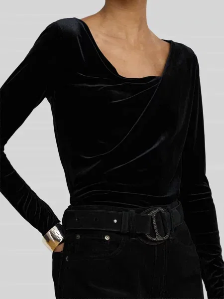 Sweter o kroju slim fit z drapowanym lejącym dekoltem Lauren Ralph Lauren czarny